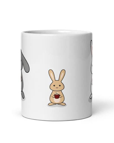 3 Bunnies With Coffee White Glossy Mug