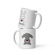 3 Bunnies With Coffee White Glossy Mug