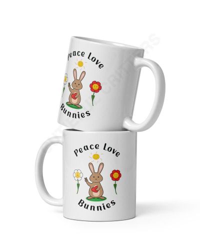 Peace Love Bunnies White Glossy Mug