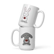 3 Bunnies With Coffee White Glossy Mug