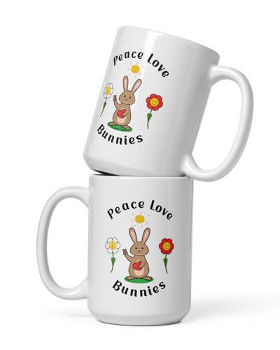 Peace Love Bunnies White Glossy Mug