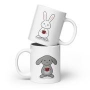 3 Bunnies With Coffee White Glossy Mug