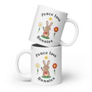 Peace Love Bunnies White Glossy Mug