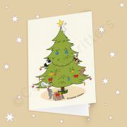 Hoppy little bunnies make the Christmas tree smile Greeting card