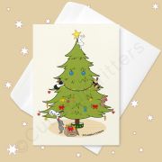 Hoppy little bunnies make the Christmas tree smile Greeting card